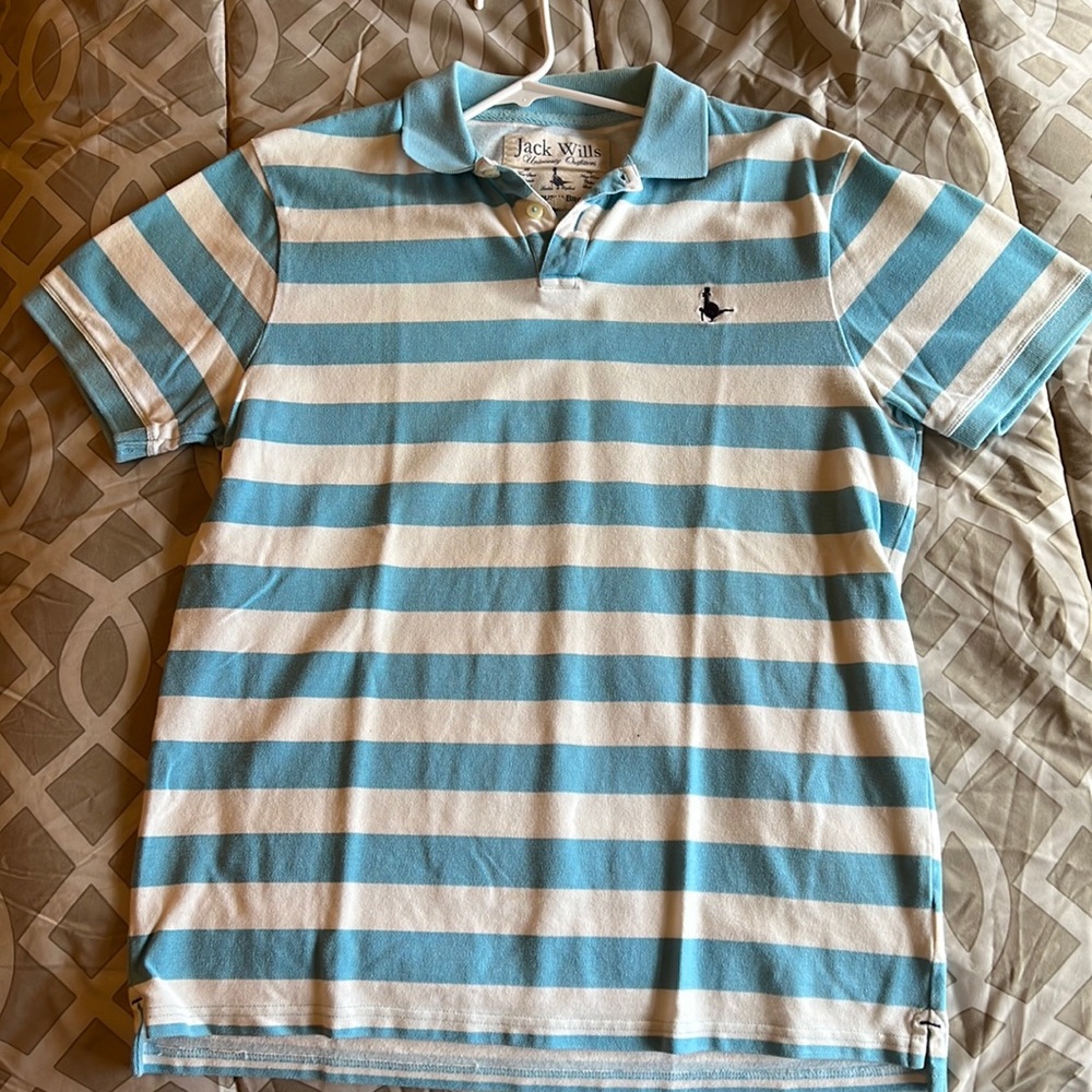 Jack Wills, white and light blue striped polo